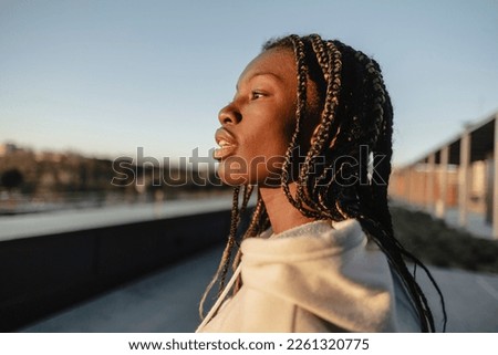 Similar – Image, Stock Photo Young woman contemplating the Sil Canyons in Ourense, Spain