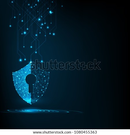 Internet technology cyber security data concept of protect computer virus attack  with  shield  Keyhole icon on Blue abstract background. 