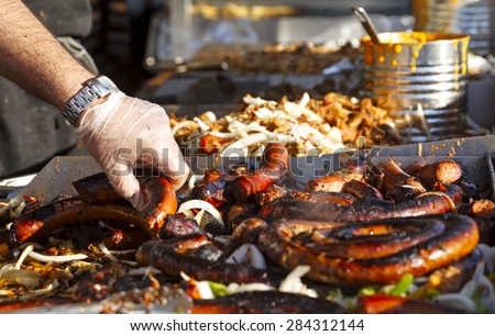Sausages at a summer outdoor event