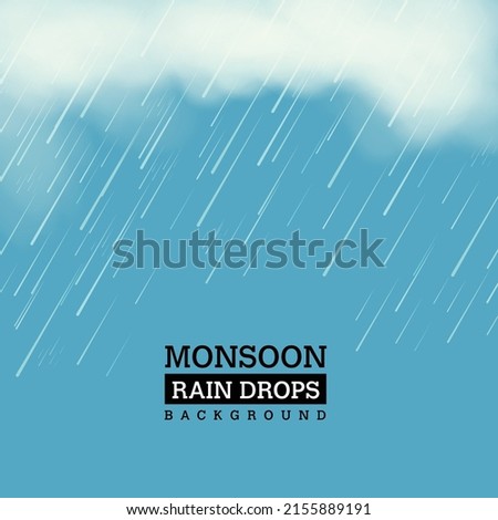 Vector illustration of Realistic rain drops with clouds - Monsoon Concept