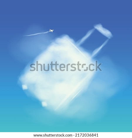 Vector illustration of suitcase shaped cloud in the blue sky - Travel vacation concept