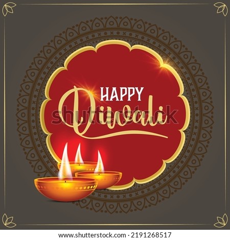 Happy diwali background with illuminated oil lamps on decorative sparks and bokeh background. Indian festival celebration greeting card design