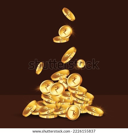 Indian currency Rupee gold coins falling- cashback concept
