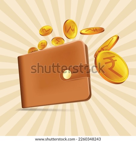 Indian currency rupee coins coming out from wallet. gold coin
