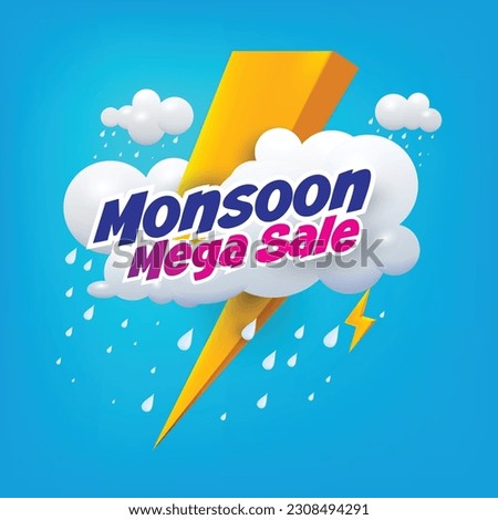 vector illustration of monsoon with thunder and raining clouds