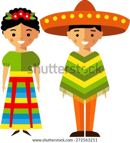 Vector Illustration Of Mexican Children, Boy, Girl, People Set Of ...