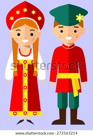 Vector illustration of russian children, boy, girl, people Set of  russian woman and man  dressed in national costumes