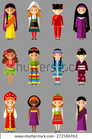 Vector Illustration Of Multicultural National Children, People In ...