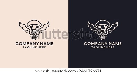 Simple line art Medicinal Mushroom Logo with Double helix and wing