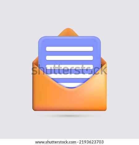 Check mark icon. Document and postal envelope. 3d realistic vector