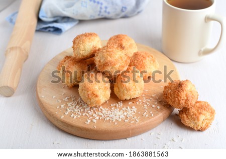 Similar – Image, Stock Photo Fresh crunchy macaroons on table