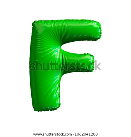 Green letter F made of inflatable balloon isolated on white background. 3d rendering Stok fotoğraf © 