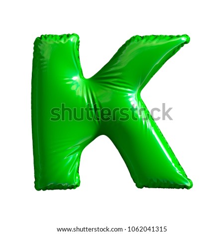 Green letter K made of inflatable balloon isolated on white background. 3d rendering Stock fotó © 