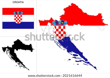 Croatia map with Croatian flag background - Map as a black pattern and Croatian flag available separately