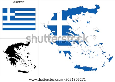 Greece map with Greek flag background - Map as a black pattern and Greek flag available separately