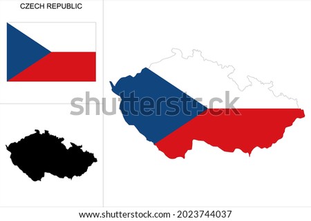 Czech Republic map with Czech flag background - Map as a black pattern and flag of Czechia available separately