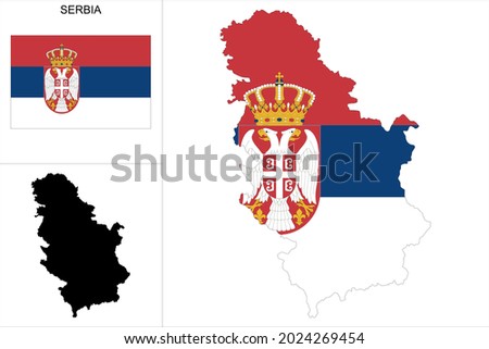 Serbia map with Serbian flag background - Map as a black pattern and flag of Serbia available separately