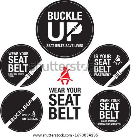 Wear Your Seat Belt Sticker Pack | Buckle UP Vehicle Stickers Vector Pack | Safety Sticker Design | Warning Signs 商業照片 © 