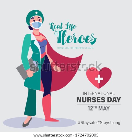 International Nurses Day vector. May 12th International Nurses Day thank you card. Nurse as a super hero character. Thank you doctors and nurses vector.