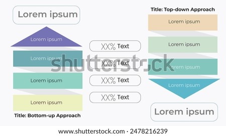 Top down and bottom up are both strategies of information processing and knowledge ordering, used in all fields. Infographic template PowerPoint template bottom up and top down approach layout slide 