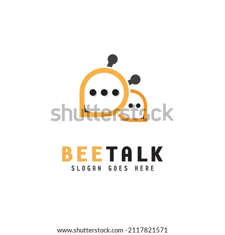 bee talk logo design in style line and outline, vector illustration communication, icon insect, vector template