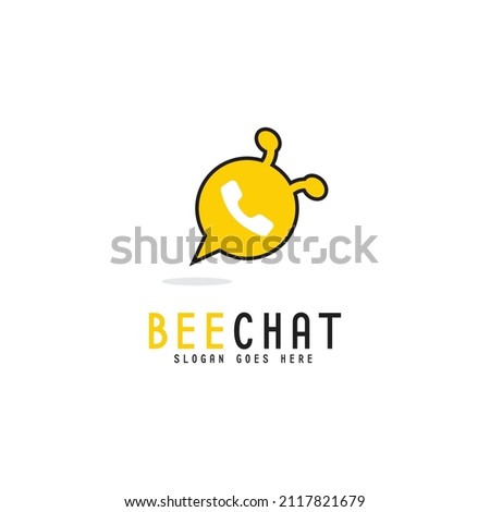 bee chat logo design, vector yellow insect off communication logo, modern, icon, template