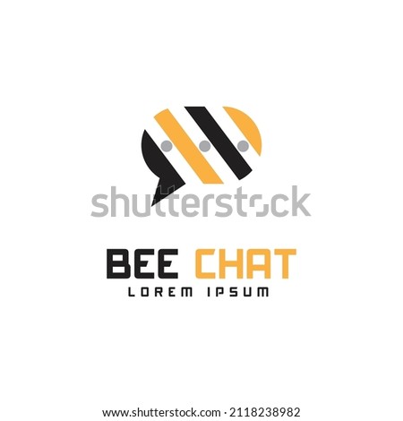 simple bee chat logo design, insect vector with communication chat icon, modern template