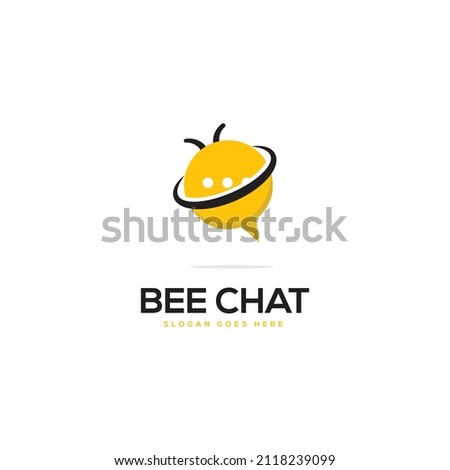 simple and clean bee chat logo design, insect vector with communication chat icon, modern template