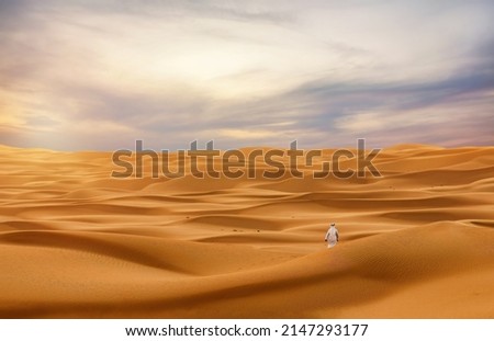 Lonely Person walking in huge desert dunes  Stock foto © 