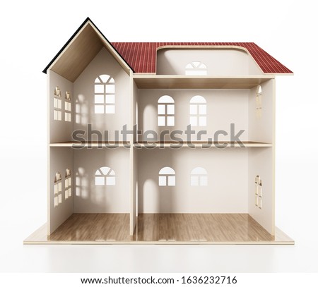 Classic wooden dollhouse isolated on white background. 3D illustration. Сток-фото © 