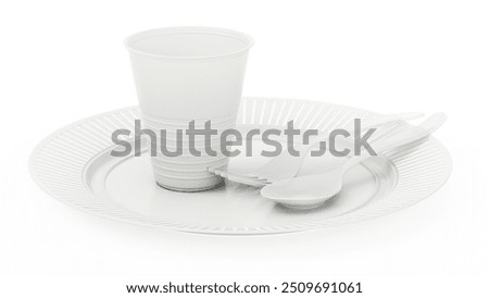 Image, Stock Photo disposable plastic cups, forks on a blue background