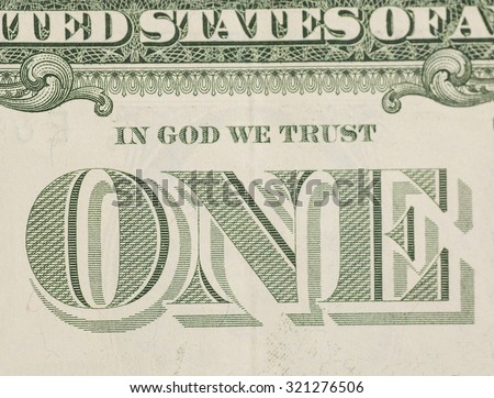 In God We Trust - US one dollar bill closeup macro, 1 usd banknote