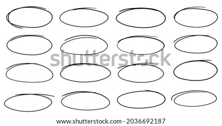 set of hand drawn ovals. Select the frames of the circle. Ellipses in doodle style.
