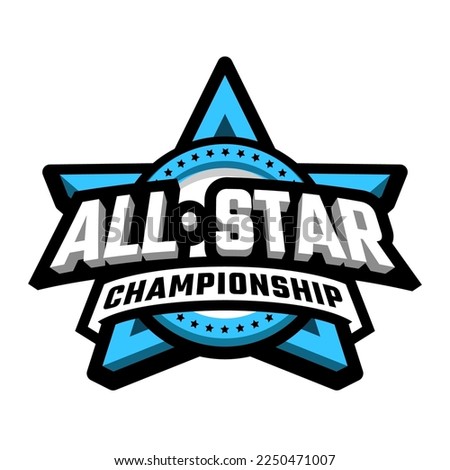 All star championship inscription on the background of a star logo, emblem.