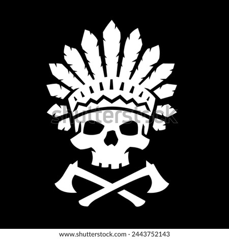 Indian chief skull and crossed axes, logo, symbol.