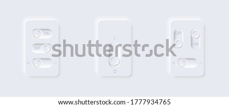 Remote with buttons on off, minimal neomorphism style. Editable template with vertical and horizontal arrangement of switches. For the mobile site application. Realistic interface white background. 3d