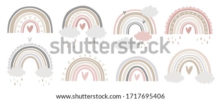 Cute vector pastel rainbow set with drops and heart isolated on white background printable poster for kids Foto d'archivio © 