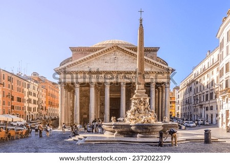 Image, Stock Photo The Pantheon and the fountain in Piazza della Rotonda in Rome seen from Via del Pantheon.