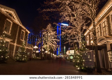 Amusement Park Liseberg with christmas decorations at night