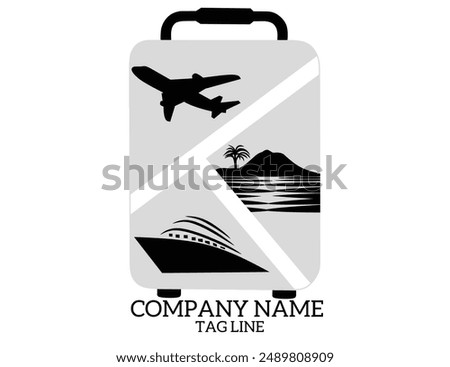 travel logo in the shape of a bag with images of plane and ship transportation