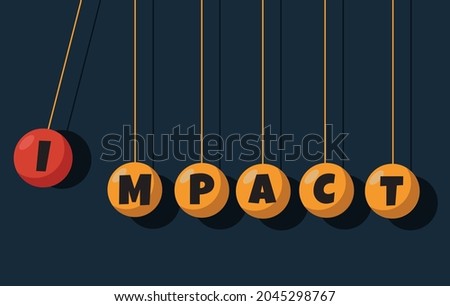 Several hanging and swinging ball circles with a word Impact on them. Achieve the goals, make the difference, put the system out of balance, achieve high success business management, vector eps 10
