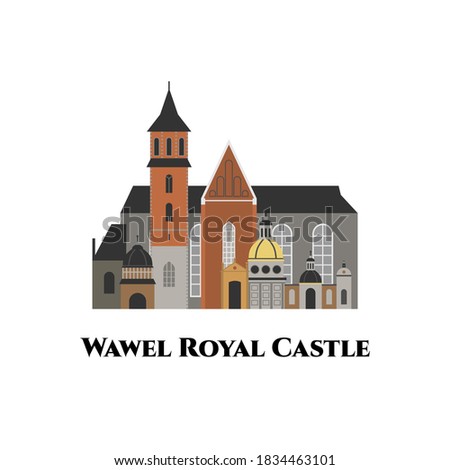 The Wawel Royal Castle in central Kraków, Poland. The first UNESCO World Heritage Site in the world. Historical building landmark a must if you visit Kracow. Flat vector illustration