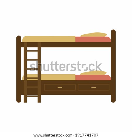 Bunk bed cartoon vector illustration. Hostel, college dormitory interior element. Bedroom furniture flat color object isolated on white background. Student lifestyle attribute concept