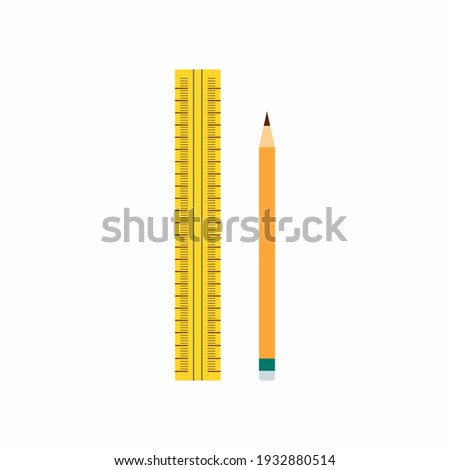 Pencil and ruler for carpentry and home renovation tools with flat design element. Drawing project, sketching object, working instruments. Repairman instrument. Modern style logo vector illustration