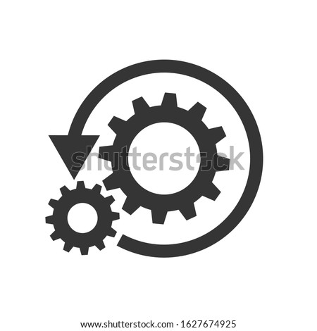 Vector gear reload icon with arrow. Workflow process icon isolated. Black recovery icon in flat design.