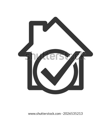 House icon with check mark symbol. Vector House icon. Black home icon. Building icon in flat style, isolated.