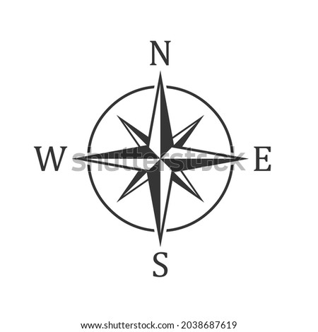 Compass icon - vector. Black Compass icon in flat style. Compass navigation icon. Compass rose, wind rose.