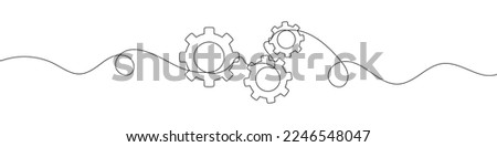 Gears in continuous line drawing style. Line art of a gear wheel symbol. Vector illustration. Abstract background