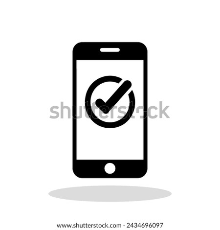 Phone icon. Black smartphone icon with a check mark. Approved symbol. Vector illustration.