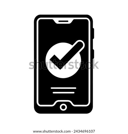 Phone icon. Black smartphone icon with a check mark. Approved symbol. Vector illustration.